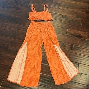 2pc pants set sexy crop top orange size small great condition